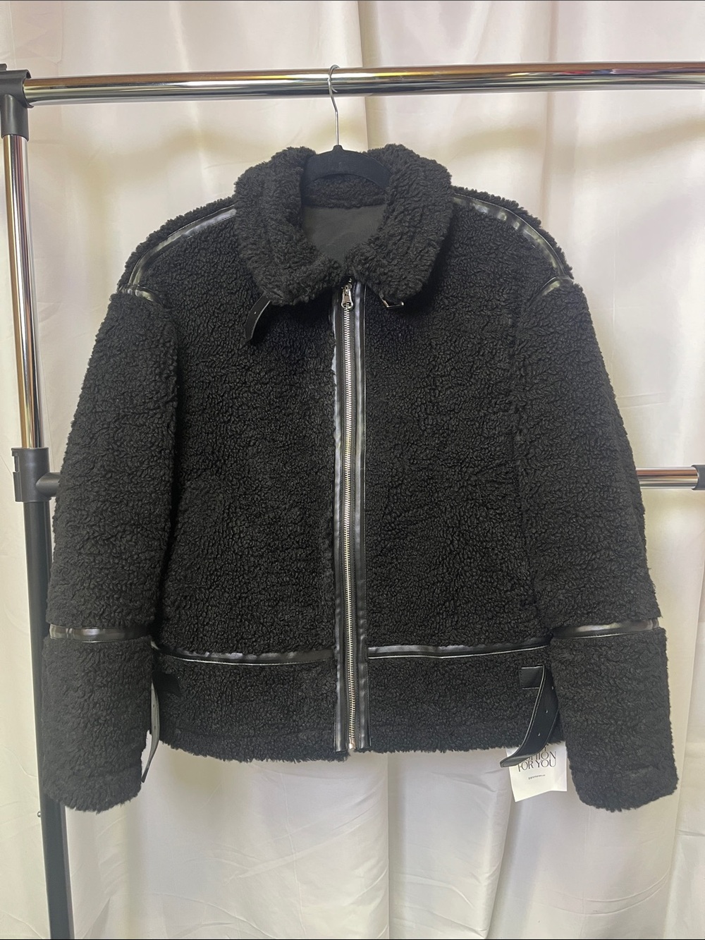 NWT Tankaneo Womens Faux Fur Jacket Moto Leather Patchwork Zip Up small